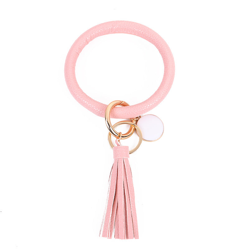 Wholesale Tie-dyed PU Leather Tassel Bracelet Keychain
